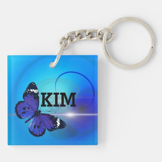 Blauwe vlinder sleutelhanger (Achterkant)