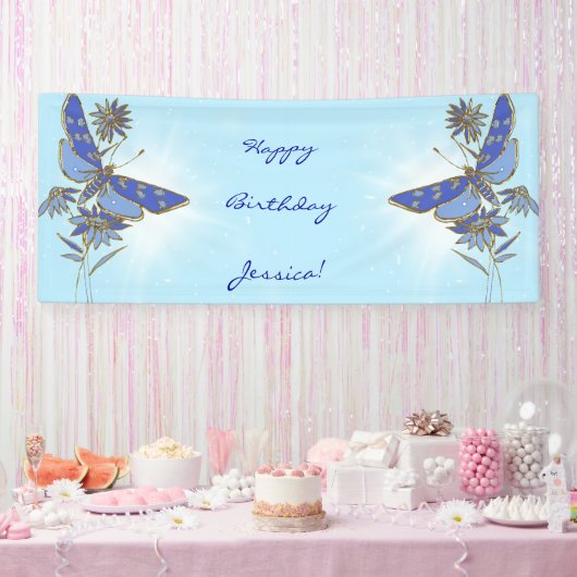 Blauwe Vlinder Spandoek (Feest)