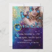 BLAUWE VLINDER SWEET 16 FEestJE  MONOGRAM, GOUD Kaart (Achterkant)