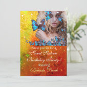 BLAUWE VLINDER SWEET 16 FEestJE  MONOGRAM,GOUD Kaart (Staand voorkant)