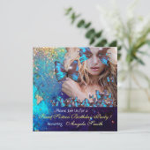 BLAUWE VLINDER SWEET 16 FEestJE  MONOGRAM, GOUD Kaart (Staand voorkant)
