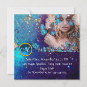 BLAUWE VLINDER SWEET 16 FEestJE  MONOGRAM, GOUD Kaart (Achterkant)