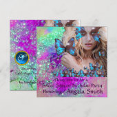 BLAUWE VLINDER SWEET 16 FEestJE  MONOGRAM, GOUD Kaart (Voorkant / Achterkant)