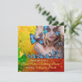 BLAUWE VLINDER SWEET 16 FEestJE  MONOGRAM,GOUD Kaart (Staand voorkant)