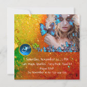 BLAUWE VLINDER SWEET 16 FEestJE  MONOGRAM,GOUD Kaart (Achterkant)