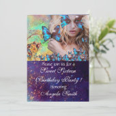 BLAUWE VLINDER SWEET 16 FEESTJE MONOGRAM, KAART (Staand voorkant)