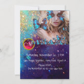 BLAUWE VLINDER SWEET 16 FEESTJE MONOGRAM, KAART (Achterkant)