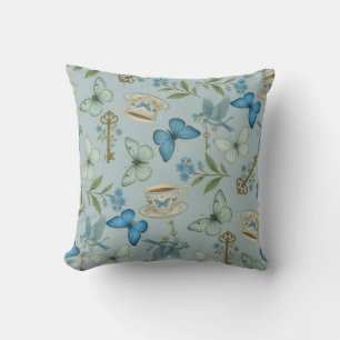 Blauwe vlinder thee tuin patroon kussen