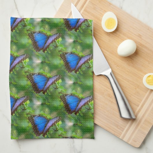 Blauwe vlinder theedoek (Quarter Fold)