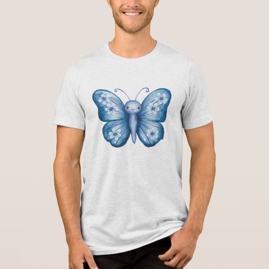 Blauwe vlinder Tri-Blend shirt (Voorkant)