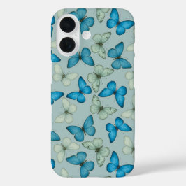 Blauwe vlinder tuin patroon iPhone 16 hoesje