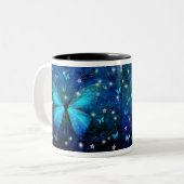 Blauwe vlinder tweekleurige koffiemok (Voorkant links)