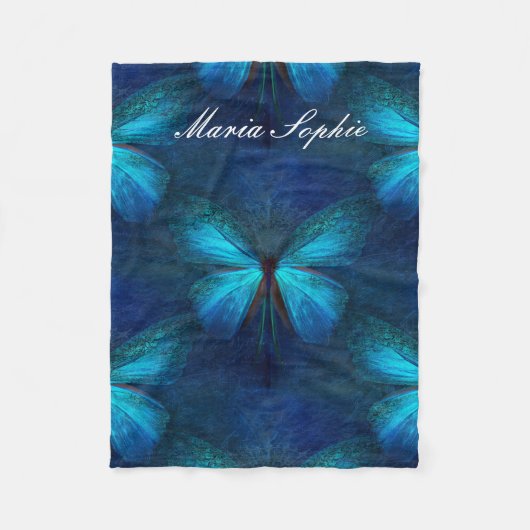 Blauwe vlinder van Joy & Luck Fleece Deken (Voorkant)