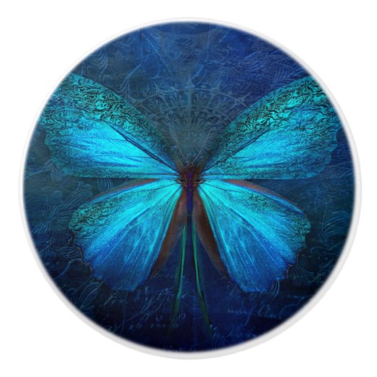 Blauwe vlinder van Joy & Luck Keramische Knop (Voorkant)
