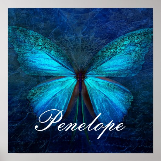 Blauwe vlinder van Joy & Luck Poster (Voorkant)