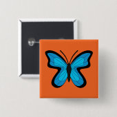 Blauwe vlinder vierkante button 5,1 cm (Voorkant /achterkant)