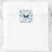 Blauwe vlinder vierkante sticker (Tas)