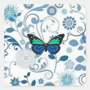 Blauwe vlinder vierkante sticker