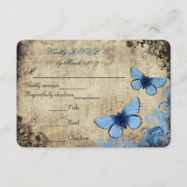 Blauwe Vlinder Vintage Bruiloft RSVP Kaartje