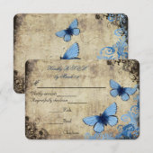 Blauwe Vlinder Vintage Bruiloft RSVP Kaartje (Voorkant / Achterkant)