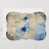 Blauwe Vlinder Vintage bruiloft uitnodiging (Achterkant)