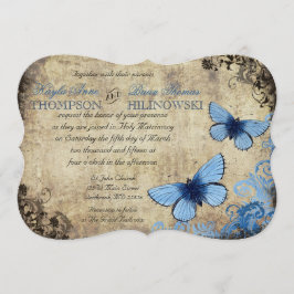 Blauwe Vlinder Vintage bruiloft uitnodiging
