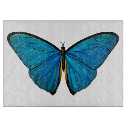 Blauwe Vlinder Vintage Glas Snijplank (Voorkant)