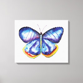 Blauwe Vlinder Waterverf Kunst Enig Canvas Afdruk