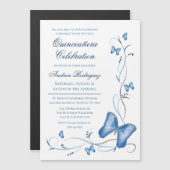 Blauwe Vlinder & wervelingen Quinceañera Magnetische Uitnodiging (Voorkant / Achterkant)