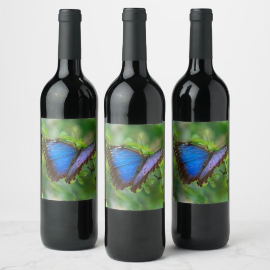 Blauwe vlinder wijn etiket (Flessen)