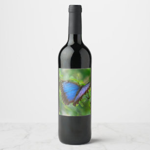 Blauwe vlinder wijn etiket
