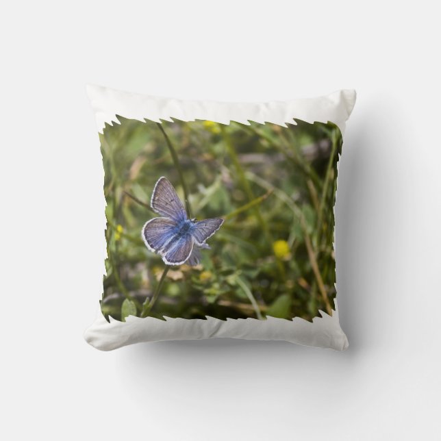 Blauwe vlinder witte rand kussen (Voorkant)