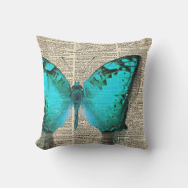 Blauwe vlinder,  woordenboek, versierd kussen