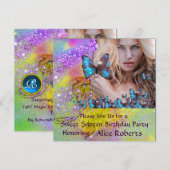 BLAUWE VLINDER ZOETE 16 FEESTJE  MONOGRAM, Champag Kaart (Voorkant / Achterkant)