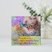 BLAUWE VLINDER ZOETE 16 FEESTJE  MONOGRAM, Champag Kaart (Staand voorkant)