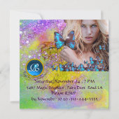 BLAUWE VLINDER ZOETE 16 FEESTJE  MONOGRAM, Champag Kaart (Achterkant)