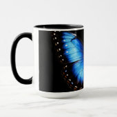 Blauwe Vlinder Zwarte Koffiemok Mok (Links)