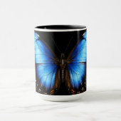 Blauwe Vlinder Zwarte Koffiemok Mok (Midden)