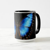 Blauwe Vlinder Zwarte Koffiemok Mok (Voorkant rechts)