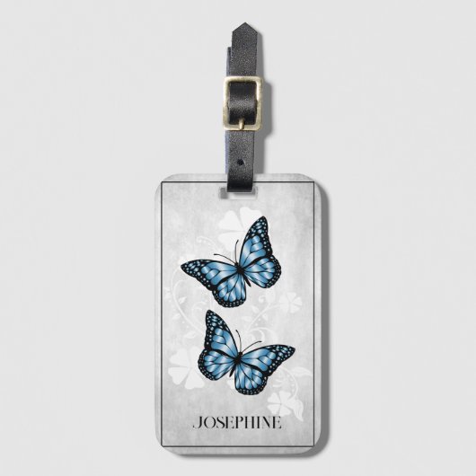 Blauwe vlinderbloemig Bagagelabel (Voorkant (verticaal))