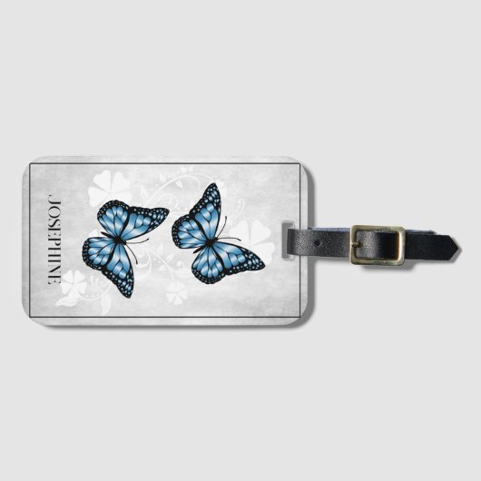 Blauwe vlinderbloemig Bagagelabel (Voorkant (horizontaal))