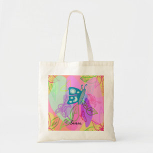 Blauwe vlinderbloemige Canvas tas