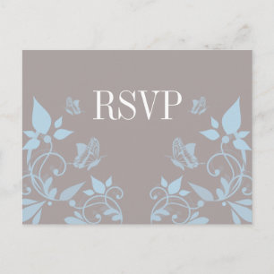 Blauwe vlinderbloemigen RSVP-Briefkaart Uitnodiging Briefkaart