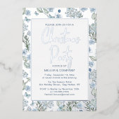 Blauwe vlinderbloemigen voor kerstfeestdagen folie uitnodiging (Voorkant)