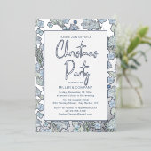 Blauwe vlinderbloemigen voor kerstfeestdagen folie uitnodiging (Staand Voorkant)