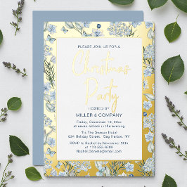 Blauwe vlinderbloemigen voor kerstfeestdagen folie uitnodiging