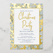 Blauwe vlinderbloemigen voor kerstfeestdagen folie uitnodiging (Voorkant)