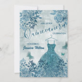 Blauwe vlinderbloemjurk Quinceañera Kaart (Voorkant)