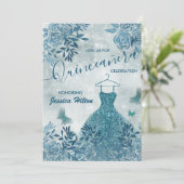 Blauwe vlinderbloemjurk Quinceañera Kaart (Staand voorkant)