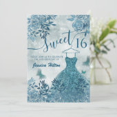 Blauwe vlinderbloemjurk, zoet, zestien I Kaart (Staand voorkant)